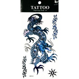 NipitShop 1 Sheet Temporary Tattoo Large 3D Dragon Blue Waterproof Removable Body Stickers Sexy Tattoo