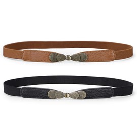 JASGOOD Women Skinny Elastic Stretch Belt for Dresses Retro Ladies Waist Vintage Thin Belt (C-Black+Brown, Suit for Waist Size 35''-42'')