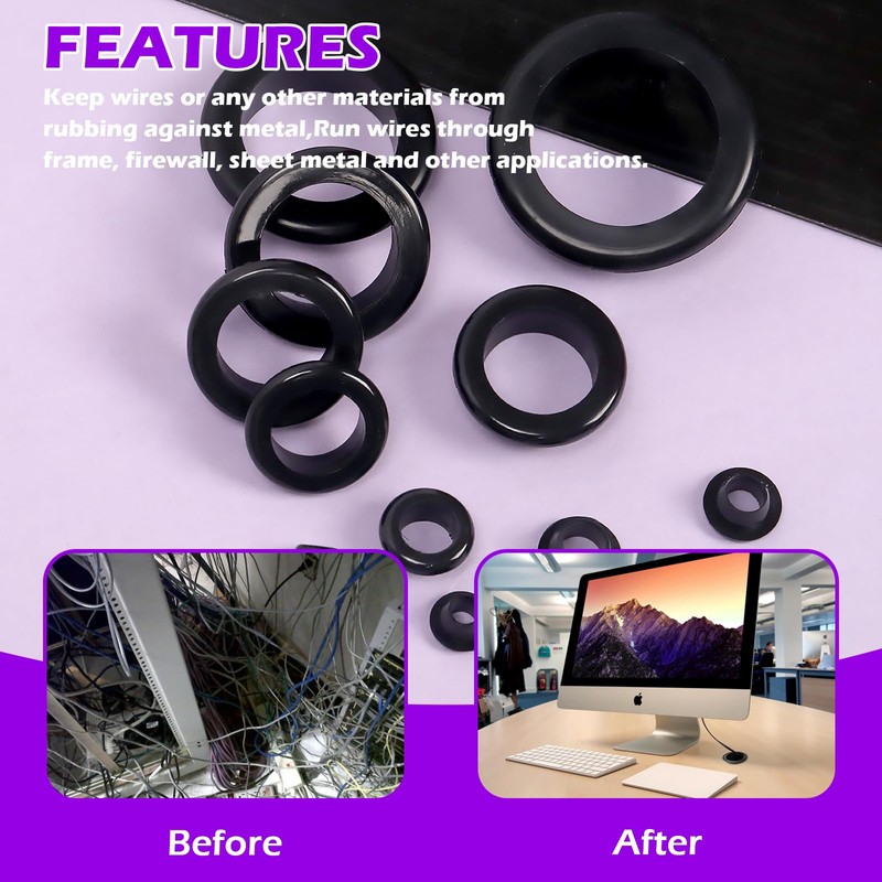 Swpeet 140Pcs Black Rubber Grommet Assortment Kit, 8 Sizes Eyelet