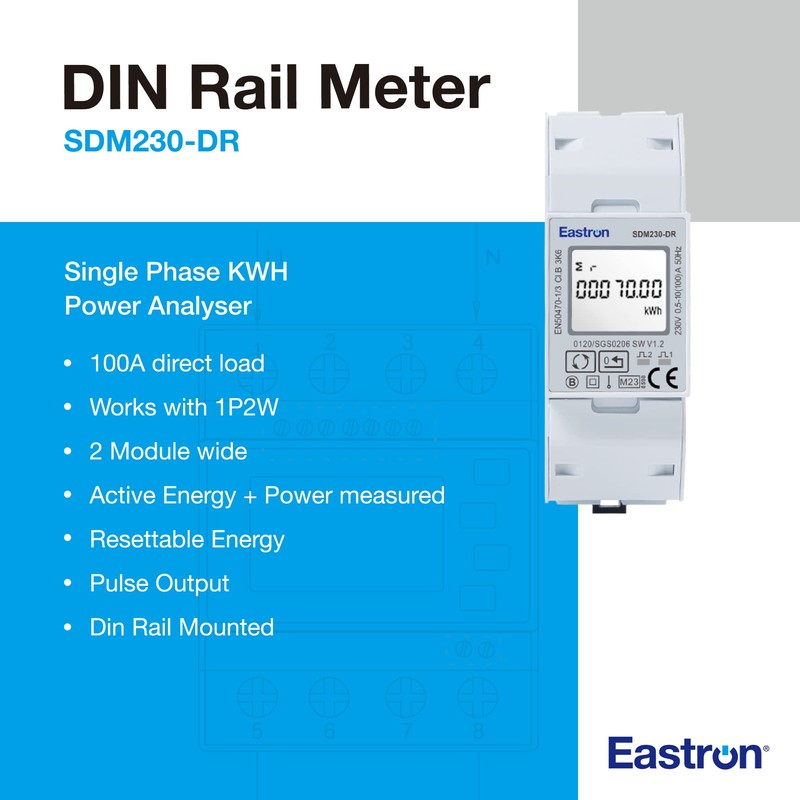 EASTRON SDM230DR Electricity Meter - Single Phase - Class 1