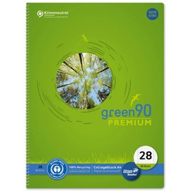 Staufen premio College Notepad - 1 Pad, 80 Sheets, DIN A4, Type 28 Ruling (Squared with Margin Lines), 4 Hole Punches, 90 g/m² Recycled Paper