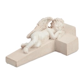 Relaxdays Grave Angel, Weatherproof, Frost-Proof, HBT 9 x 12.5 x 21 cm, Grave Decoration, Guardian Angel on Cross, Polyresin, Cream