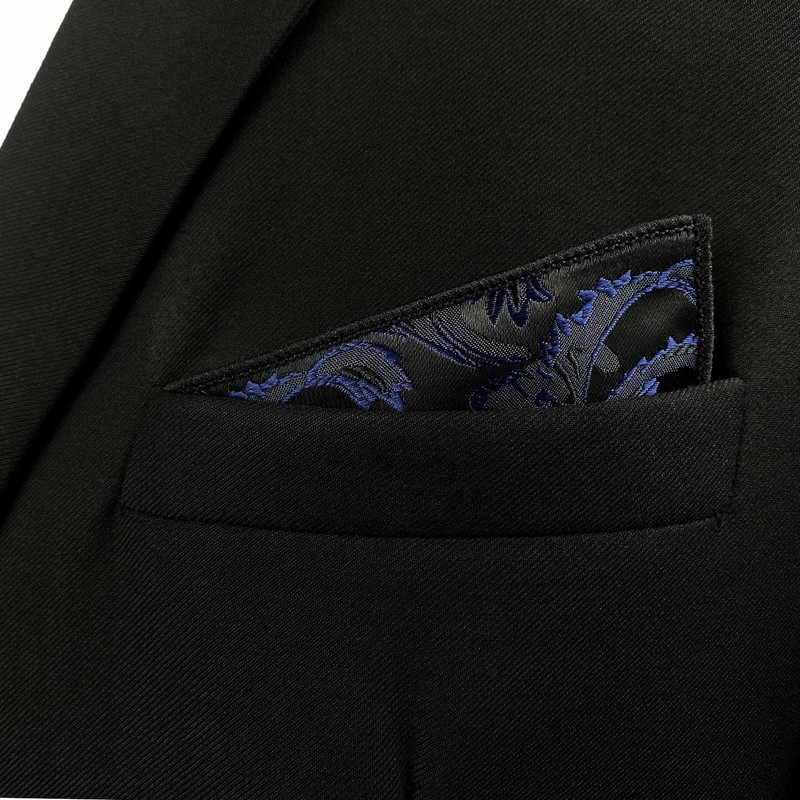 S&W SHLAX&WING Blue Pocket Square Black Abstract Men's Silk, blue