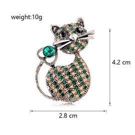 Vintage Animal Cut Cat Rhinestone Brooch Pin for Womens Girls with Gift Bag Green