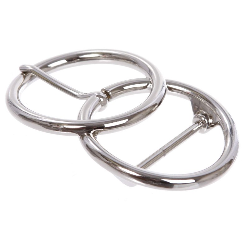 Single Prong Round Double Circle O-Ring Belt Buckle, Silver
