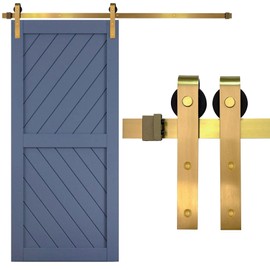Rio Salto Gold Barn Door Hardware Kit Sliding Door Hardware Modern Barn Interior Brushed Brass Panel Hardware Hardware Kit, 6ft 7in - NO Door