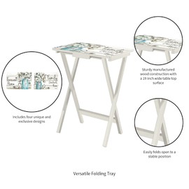 Cape Craftsmen Forever Home Rectangular TV Trays Table | Set of 2 | Easy Folding Couch Trays | Decorative Portabe Serving Tables for Home Activities