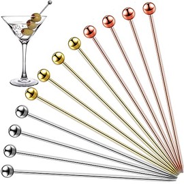 Cocktail Picks 12 PCS, 4 Inches Reusable Stainless Steel Cocktail Garnish Toothpicks Set Gifts, Fancy Drinks Bloody Mary Metal Skewers Martini Picks Reusable for Appetizers Olives Brandied cherries