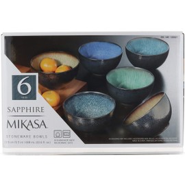 Mikasa Sapphire Stoneware Bowls | Set of 6 Bowls | Dishwasher Safe | Microwave Safe