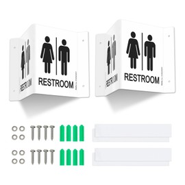 Faittoo Restroom Sign, Bathroom Signs, (2 Pack) 6 x 8 Inches Unisex Acrylic Sign, for Office or Business Bathroom and Toilet Door or Wall Decor, Indoor Outdoor Use (White)
