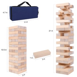 GOTHINK Classic Wooden Tumbling Tower Game, 54pcs Timber Stacking Board Game with Carry Case, Family Night Toy Game Gift for Kids and Adults