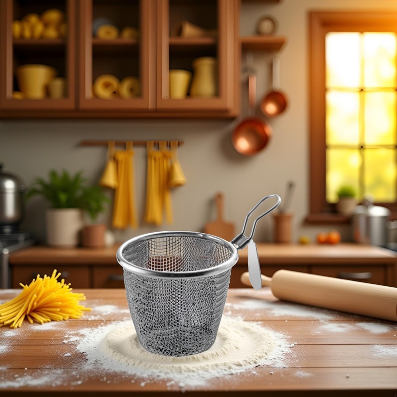 Stainless Steel Pasta Basket, Mesh Spider Food Dumpling Noodle Strainer,