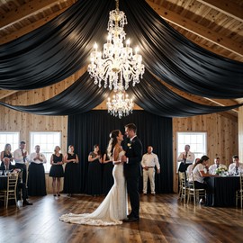 gogoparti 10x20FT Black Ceiling Curtain Panels - 2 Panels of 5x20FT Wrinkle-Free Polyester Drapes for Weddings, Birthdays, Parties, Tent & Event Decoration