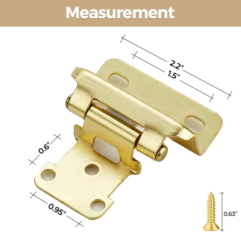 40 Pack 20 Pair Gold Cabinet Hinges - 1/2 inch