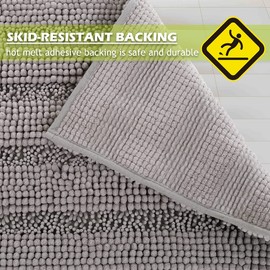 KGORGE Bath Mats for Bathroom - Water Absorbent Chenille Washable Bathroom Kitchen Rugs for Shower Tub Living Room Home Decoration Entryway, Light Gray, 47" W x 24" L, 1 Piece