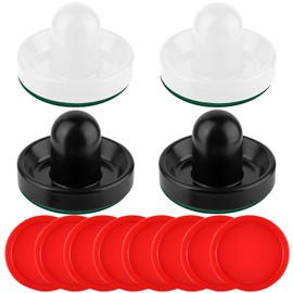 Coopay Air Hockey Pushers and Red Air Hockey Pucks, Goal Handles Paddles Replacement Accessories for Game Tables(4 Striker, 8 Puck Pack) (White and Black)