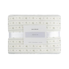 Ely's & Co. Mini Crib Bedding Set for Boys, 4 Piece Set Includes – 1 Fitted Mini Crib Sheet, Quilted Comforter and Decorative Pillowcase with Insert, Blue Linear Berry Collection