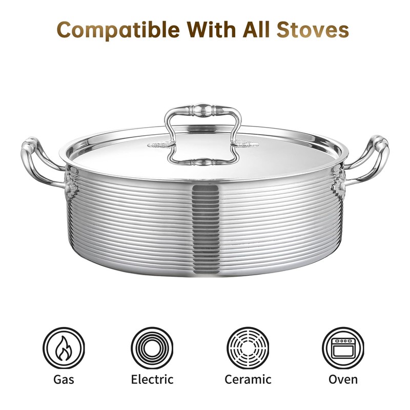 DELARLO 8QT Stainless Steel Hot Pot Induction Shabu Shabu Pot
