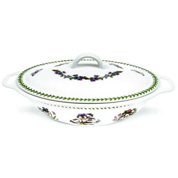 Portmeirion Botanic Garden Collection Oval Covered Casserole - 15 inch - Dishwasher, Microwave, Freezer and Oven Safe - Made in England