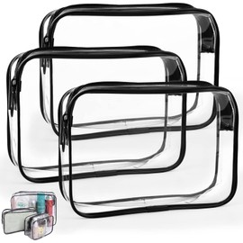 3 PCS Clear Makeup Bags,Bulk Travel Toiletry Bags,Transparent Cosmetic Pouches with Zipper Waterproof Portable,PVC Plastic Zippered Organizer Cases for Women Men Vacation Travel Bathroom.