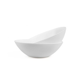 LaGlint 54 OZ Salad Bowl Set of 2, Opal Glass 9.5 inch Serving Dishes for Salad, Fruit, Kitchen Microwave & Dishwasher Safe, White