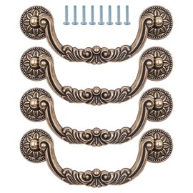 ZONADAH Set of 4 Vintage Cabinet Handles, Hole Distance 128mm, Antique Bronze Color Round Cabinet Pull Handles, Furniture Drawer Cabinet Copper Cup Drawer Handles for Cupboard Wardrobe Dressers