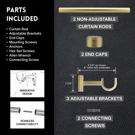 BlastHome Luxury 10 ft Custom Curtain Rod – 1 1/4" Large Diameter – Premium Brackets & Endcaps – Nonadjustable Rods Connect for a Seamless Look – Brushed Gold Finish