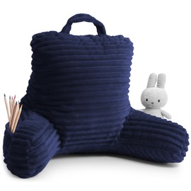 Clara Clark Reading Pillow for Kids – Back Pillow for Sitting in Bed, Plush Bed Pillows for Sitting Up in Bed, Navy Kids Reading Pillow, Shredded Foam Bed Chair Pillow with Arms and Pockets