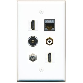 RiteAV CAT7 Coax 2 HDMI RCA-White TOSLINK Flat/Solid Wall Plate [White]