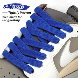 Puzeam Upgrade Tight Weave Flat Shoelaces 16 Colors 5/16" Wide Shoe Laces for Sneakers-Royal Blue-100