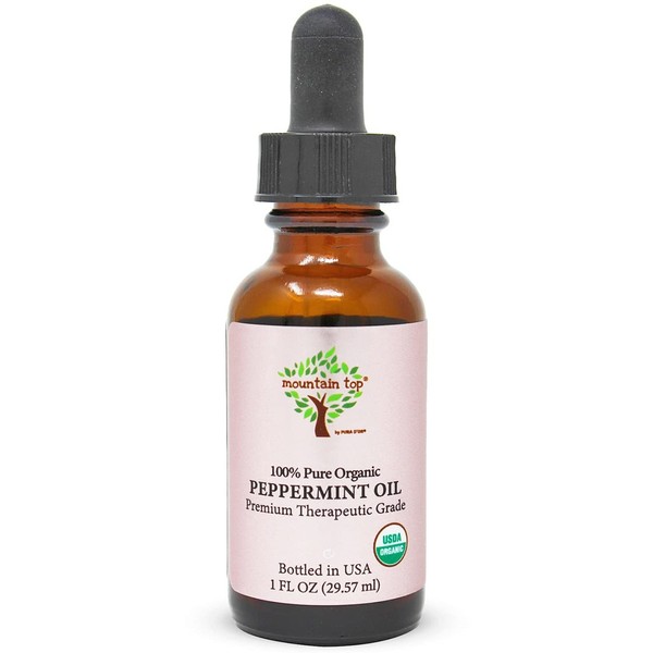MOUNTAIN TOP Organic Peppermint Essential Oil with Glass Dropper - USDA Certified 100% Pure Premium Therapeutic Grade Diffuser Oil for Aromatherapy, Tension Relief, Massage Therapy & Relaxation