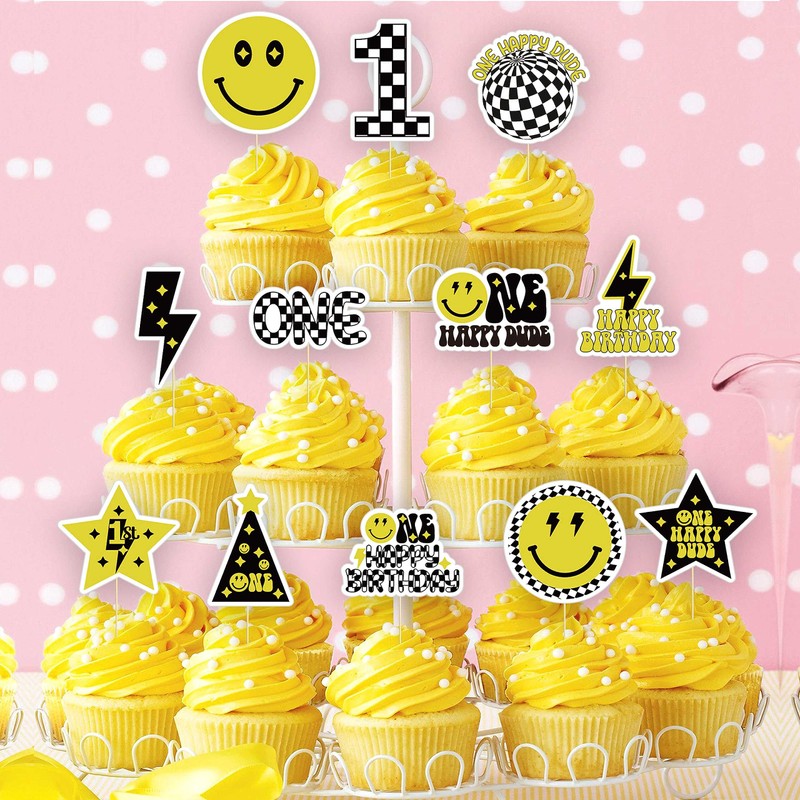 48 piezas de decoración para magdalenas One Happy Dude