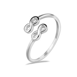 Sterling Silver 925 Double Infinity Ring Open Wrap Adjustable Eternal Love Jewelry