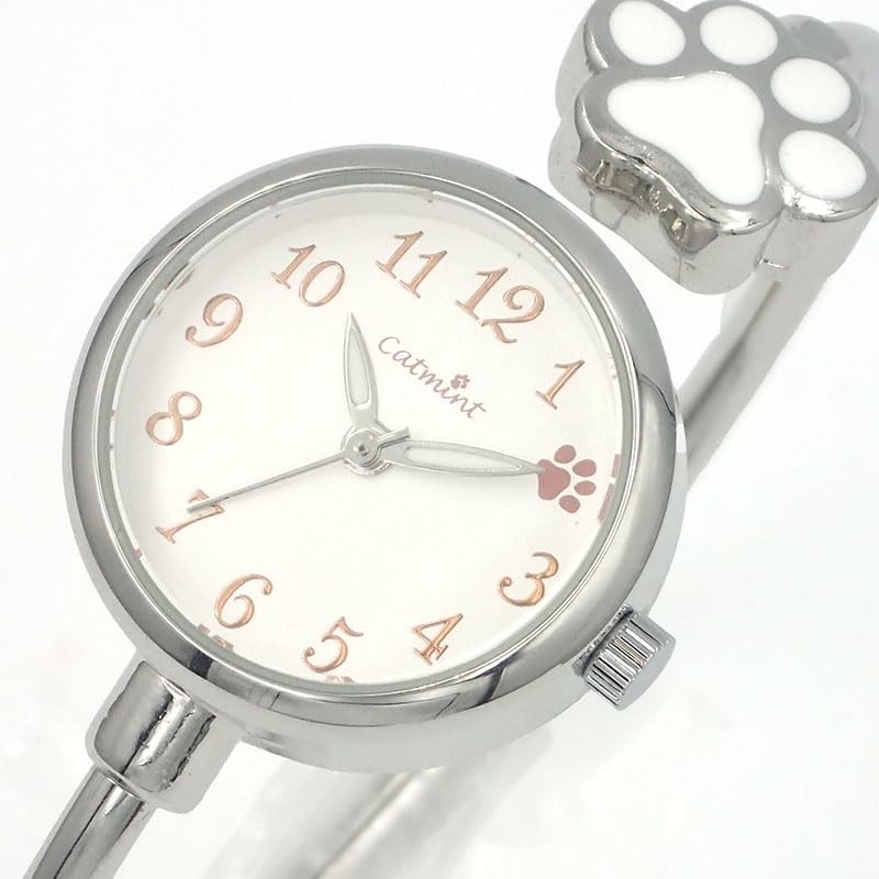 [Follow] catmint H05024A-3 SV Women's Wrist Watch, Silver Paw Bangle