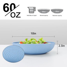 Homienly Wheat Straw Big Bowls Salad Bowls Set of 6 10 inch Serving Bowls 65 oz Large Bowls Plastic Plates Bowls Wide and Shallow Bowls for Kitchen Microwave & Dishwasher Safe-Sky Blue