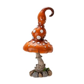 Pacific Giftware Orange Mushroom Garden Statue with Curved Cap and Raised White Dots Resin Decor for Fairy Pathways or Enchanted Forest-Themed Displays 13.19" Tall