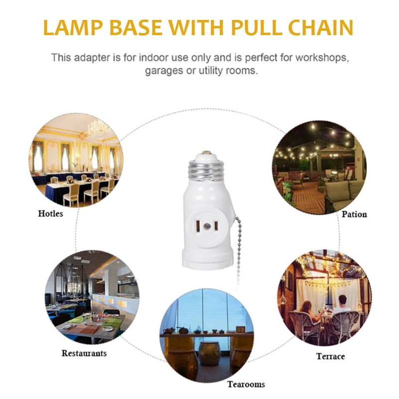 QMTSINEW 2-Pack E26 Socket Outlet Adapter with Pull Chain Switch,