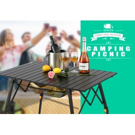 SKIKEN Folding Metal Outdoor Table, Roll-Up Picnic Table with Carry Bag, Studry Metal Table for Grill, Sawtooth Adjustable Legs(Medium, 35.5''W x 23.6''D x 25.1''H)