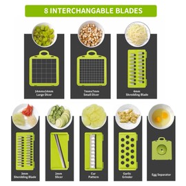 STERK Vegetable Chopper Cutter Slicer Multifunctional 14-in-1 Food Veggie Salad Onion Chopper Cutter Dicer with Container, 8 Interchangable Blades, Hand Protector, Drain Strainer, Peeler, Brush