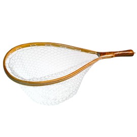 AIRROAD Fly Fishing Landing Net (INC-2) Golden Camphor Wooden Handle Frame with Soft Rubber Catch and Release Fish Net, Gifts for Father
