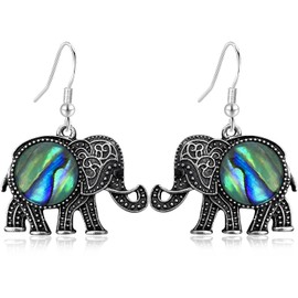 unixmoment Bohemian Vintage Silver Elephant Shell Dangle Drop Earrings Creative Animal Hook Earrings For Women (Vintage Silver)