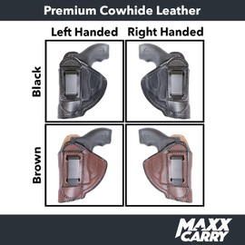 Maxx Carry Tuckable IWB Leather Holster Fits S&W J Frame 2" Barrel. Inside The Pants Holster for Tuck in Conceal Carry, Black, Right Hand Draw.
