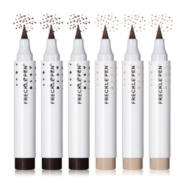 6PCS 2 Colors Freckle Pen,Natural Lifelike Liquid Fake Freckle Pen Waterproof Freckle Makeup Pen Magic Freckle Color,Long Lasting Quick Dry Faux Freckle Pen (Light Brown & Dark Brown)