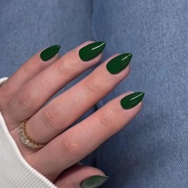 Emerald Green Press on Nails Short Almond Shaped,Dark Green Extra Short Almond Fake Nails Glue on, Acrylic False Nails Handmade of Upgrade Gel for Big & Petite Fingers, 30Pcs