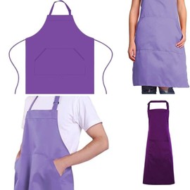 Khoji & Meeni Aprons with 2 Pockets Unisex Aprons for Home Kitchen, Restaurant, Coffee House - Adjustable Neck Strap, Long Side Straps, Thick Twill Cotton Blend (PURPLE)