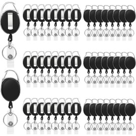 Paquete de 50 Llavero Retráctil, Llavero Metálico con Mosquetón, Cordón Retráctil de 65 cm con Credenciales para uso en exteriores, Oficina, Enfermeras y Médicos