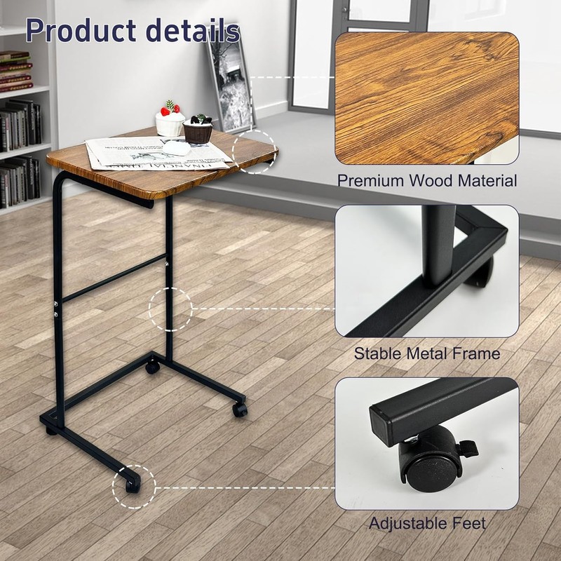 Rainmae C Table with Wheels, Easy to Move, Sturdy C