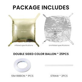NYEONHRT 25 Pack Double Sided Square Foil Balloons Kit Wall, 19 Inch Chrome Balloons Tunnel Arch Kit for Birthday Decorations, Wedding - Helium-Free Reusable Party Supplies (Glod+Silvery)