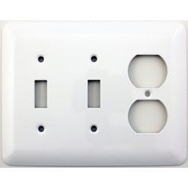 Mulberry Princess Style White Three Gang Combination Switch Plate - Two Toggle Light Switch Openings One Duplex Outlet Opening