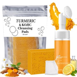 Set de Baño y spa Corporal,Turmeric Wash and Care 3 Piece Set,Turmeric Face Wash with Brush,Almohadillas exfoliantes,Es Adecuado Para Todo Tipo De Piel, Facial Espumoso Iluminador con cepillo Que Puede para regalos navideños